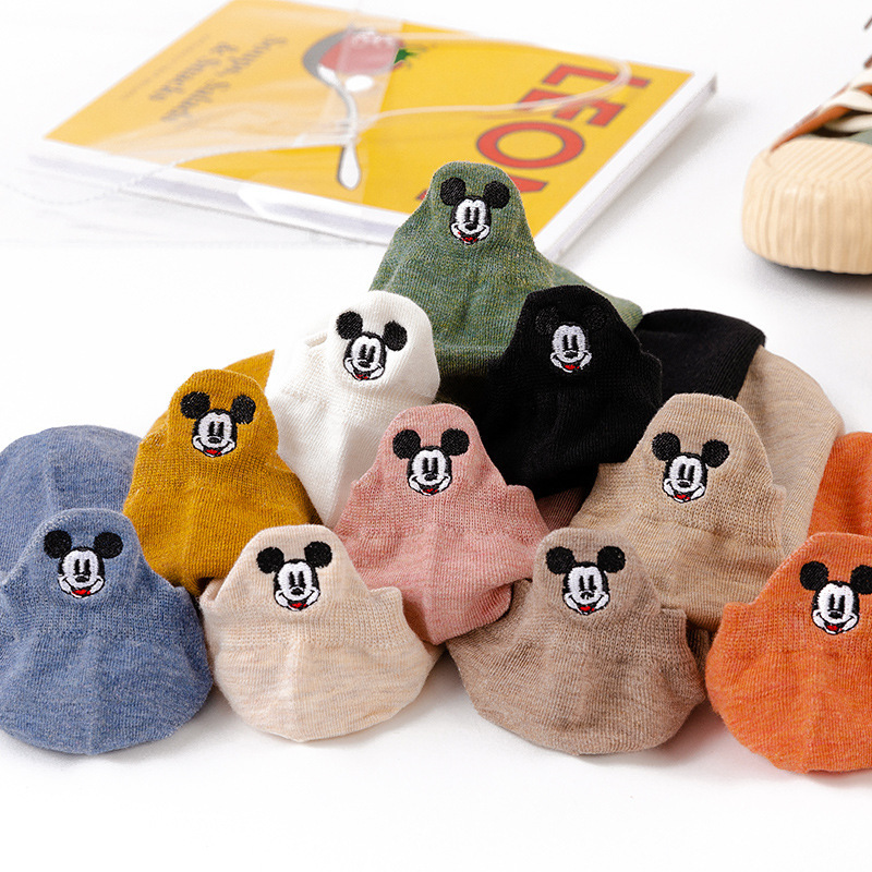 Calcetines bajos para mujer estilo japonés con bordado de Mickey Mouse diseño liso primavera verano en stock