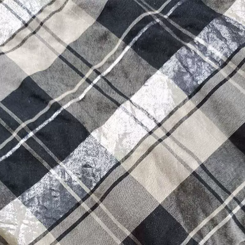 单丝梭织面料 黑卡其格子布 女装春夏衬衫 裙装 绉布