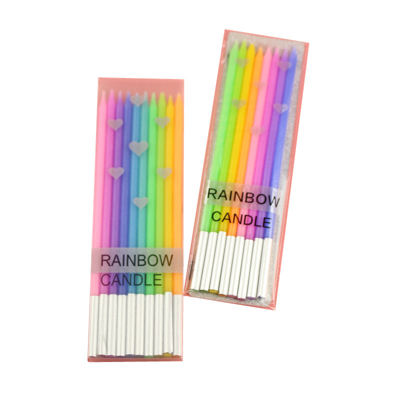 Al por mayor vela de cumpleaños creativo Arco Iris gradiente color barra larga vela de la torta de cumpleaños vela delgada
