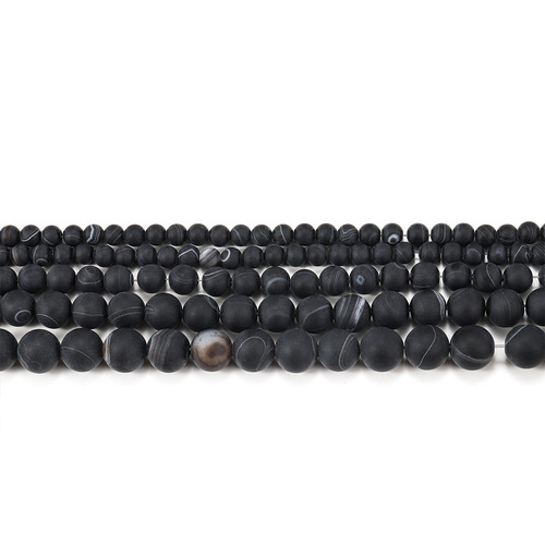 磨砂黑色线条玛瑙 4-12mm DIY饰品配件 天然玛瑙散珠半成品串珠