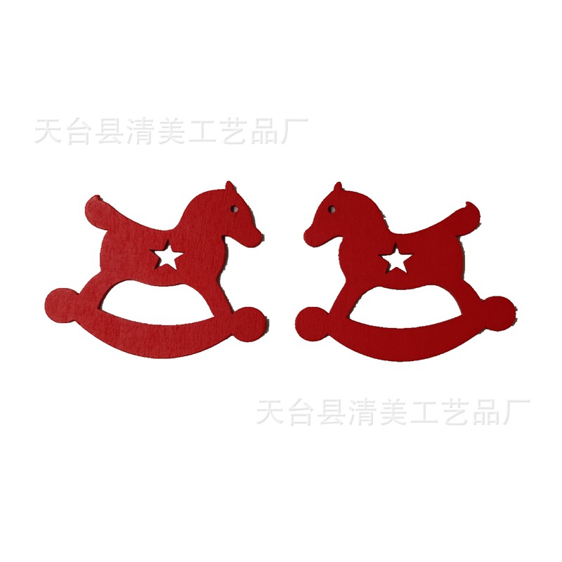 Productos de madera de la serie de Navidad roja DIY colgante de dibujos animados de Navidad de madera 10 piezas un paquete con 10 cuerda de cáñamo