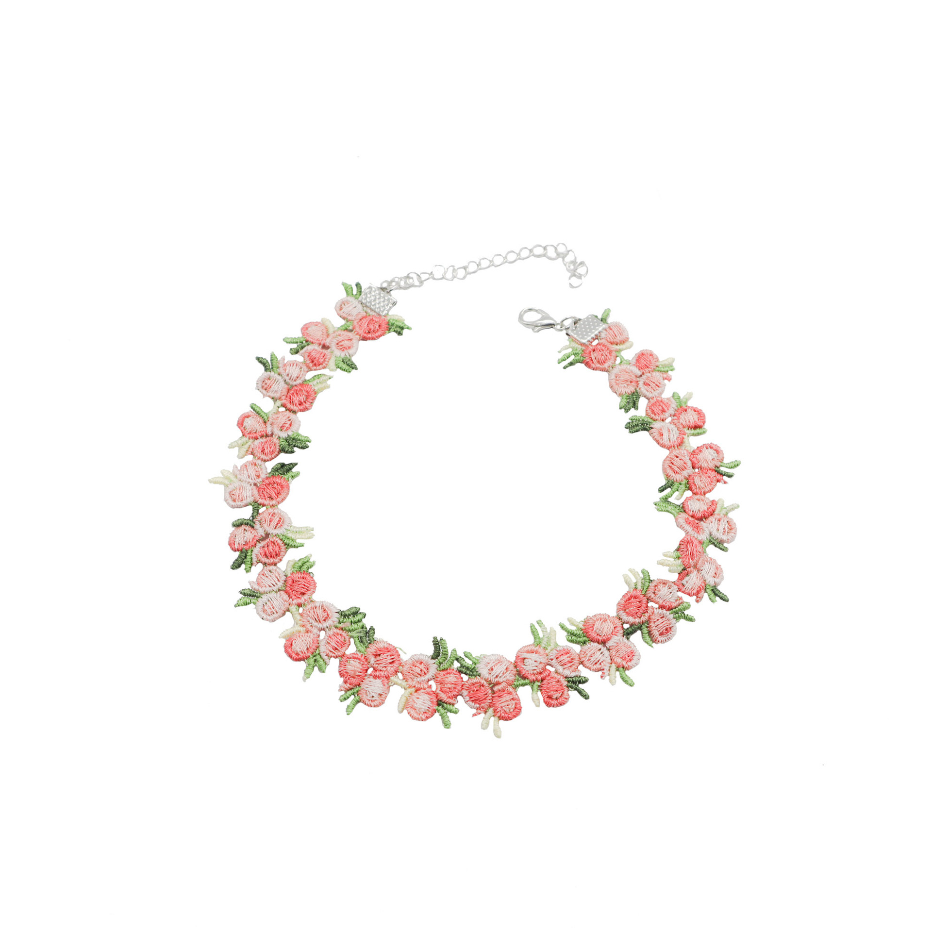 Mori chica joyería melocotón Rosa encaje bordado flor cuello Correa collar gargantilla collar clavícula cadena Collar para mujeres