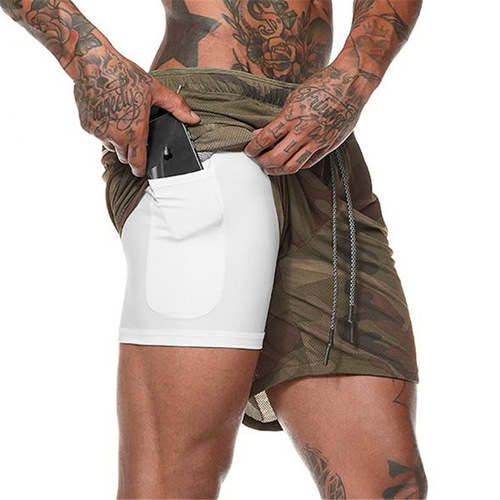 Cross-border Amazon New Men's Fitness Sports Shorts Summer Casual Breathable Double-layer Shorts Quick-drying Five-pocket Shorts