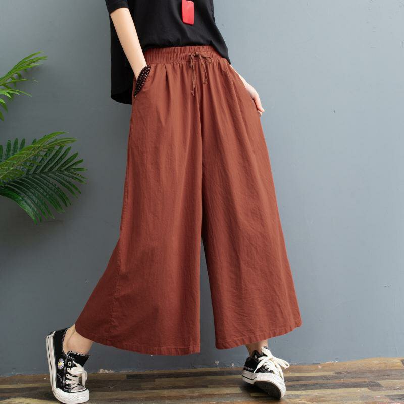 2023 new wash cotton pants casual loose middle-aged ramie skirt pants women summer plus size pants wholesale 2023 new wash cotton pants casual loose middle-aged ramie skirt pants women summer plus size pants wholesale
