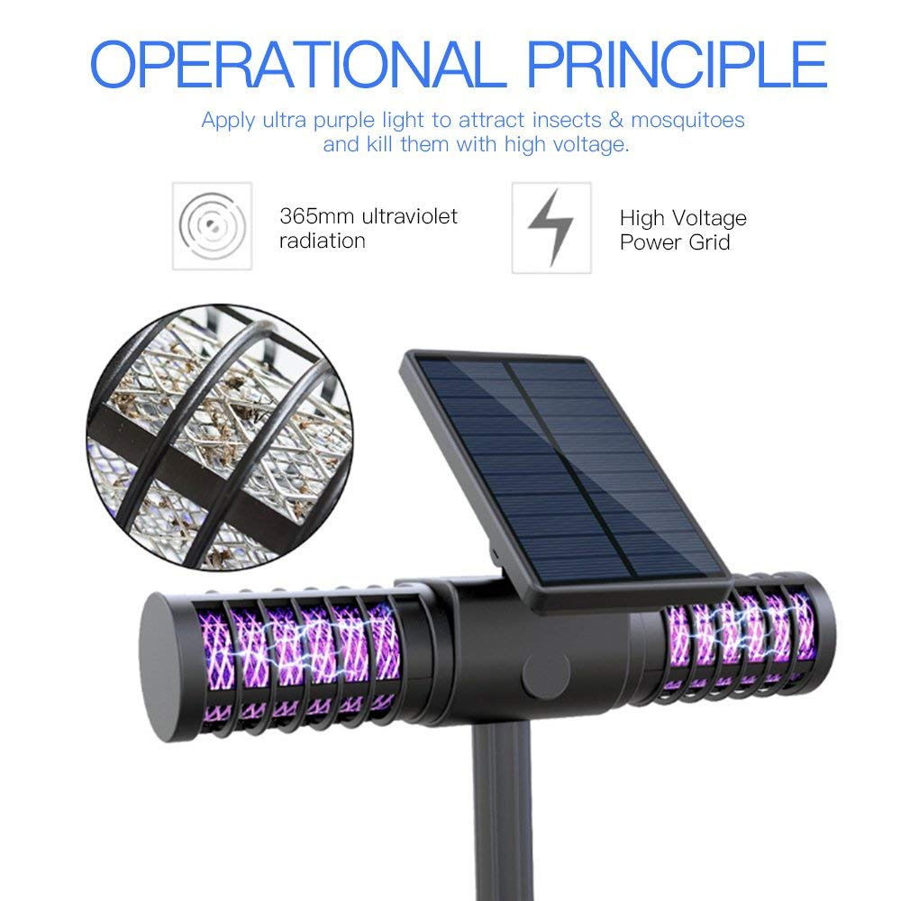 Lámpara solar del asesino del mosquito al aire libre impermeable choque eléctrico montado en la pared trampa de mosquitos transfronterizo Venta caliente patio jardín Villa lámpara repelente de mosquitos