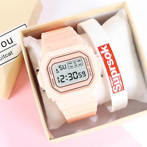 Women's Unicorn Ins Electronic Watch, Waterproof, Night Light, Korean Version, Simple Matcha Green Square Sports Watch