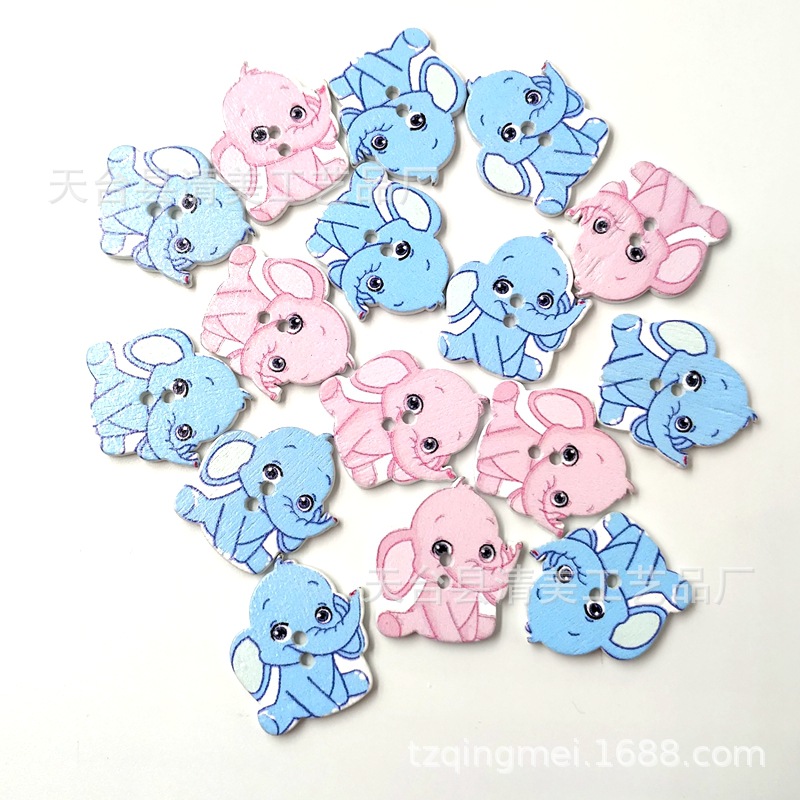 25*28mm fondo blanco pintado dibujos animados elefante madera dibujos animados elefante botón 50 un paquete