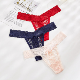 Foreign trade supply sexy lace women's thong Europe and the United States transparent hollow T pants low waist large size women's underwear