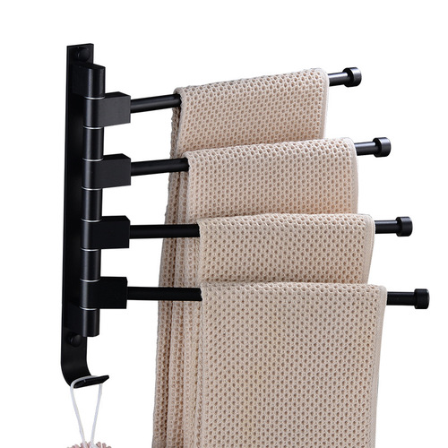 Non-piercing rotating towel rack, space aluminum black bath towel rack, foldable towel bar, multi-bar bathroom shower towel holder