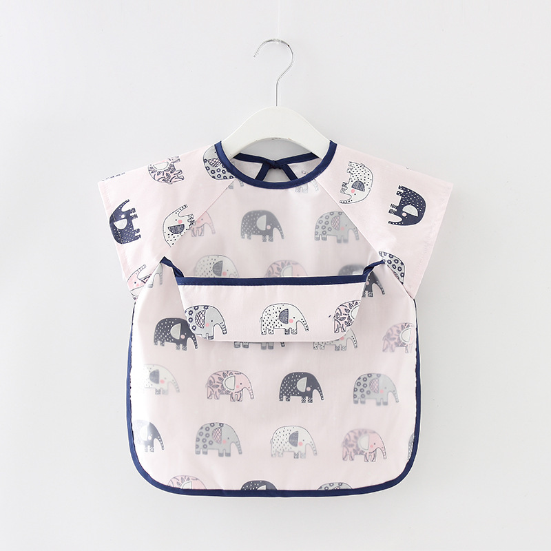 Summer Thin Kidsren's Smock Pure Cotton Waterproof Short-Sleeved Reverse Dressing Baby Eating Clothes Apron Kids Bib Protective Clothing