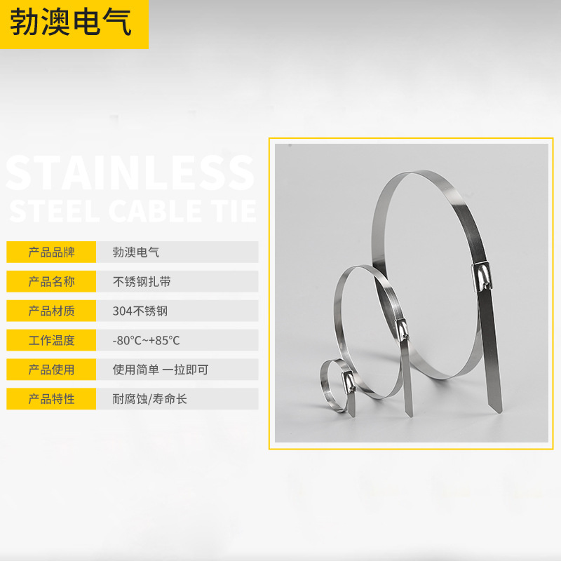 Suministro de fábrica 304 lazo de acero inoxidable 4,6*300 Corbata de metal auto-bloqueo tráfico lazo de acero blanco resistencia a alta temperatura