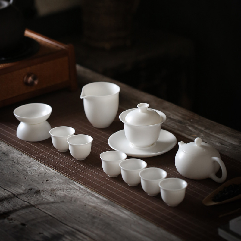 Winjiang hecho a mano Dehua ovejas grasa Jade blanco porcelana Kung Fu juego de té grande Tazón de cubierta Xishi hogar taza de té de cerámica traje de personalización