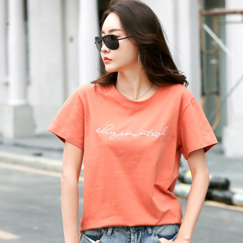 263 女装新款韩版圆领短袖T恤字母刺绣夏ins网红上衣大码宽松潮