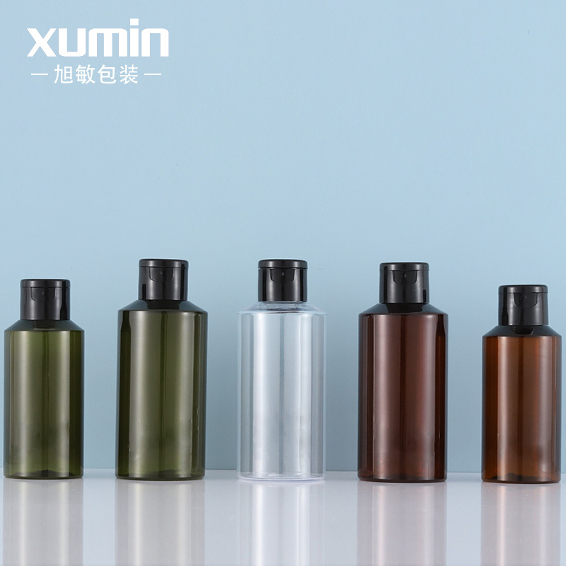 Spot botella de solapa de mariposa de techo plano negro PET hombro oblicuo botella de rocío puro 100 botella de tóner cosmético Xu Min Packaging