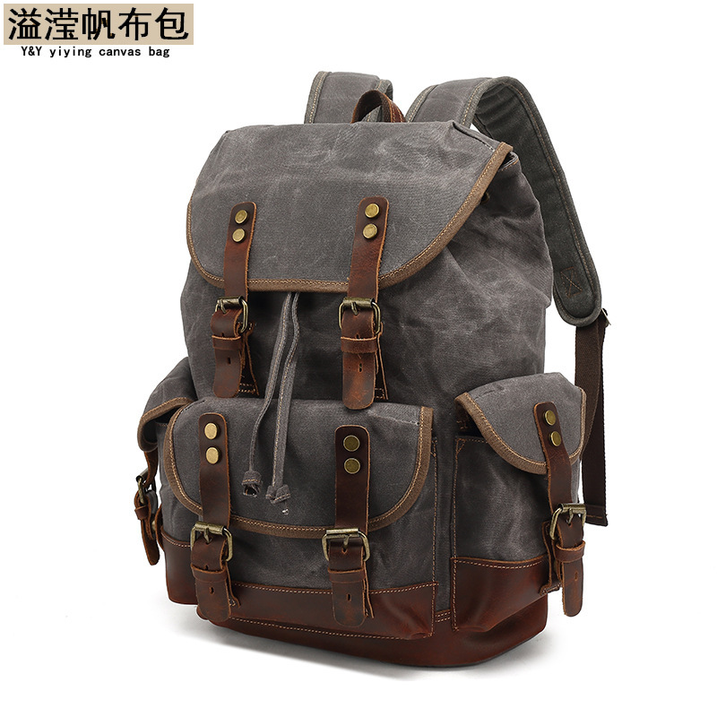 Backpack men and women backpack outdoor sports travel bag waxed canvas waterproof travel computer bag wholesale Backpack men and women backpack outdoor sports travel bag waxed canvas waterproof travel computer bag wholesale
