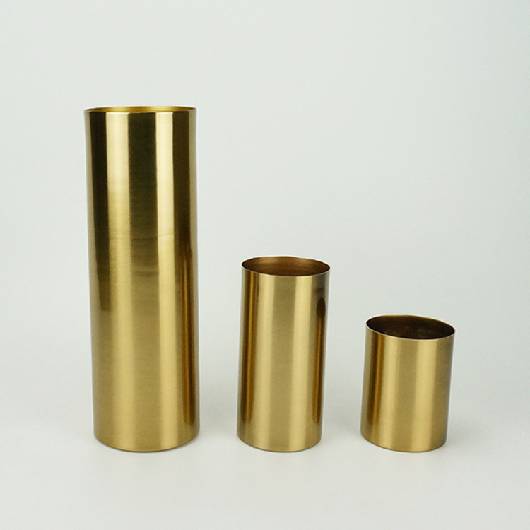 Modern minimalist home brass gold straight vase flower arrangement metal electroplating simulation flower decoration flower ornaments