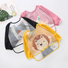 韩版新款男女儿童长袖罩衣卡通图案罩衣 防水防污反穿衣 画画衣服