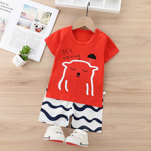 Children's short-sleeved suit cotton mid-sized baby suit male and female baby summer children's thin cotton short-sleeved shorts