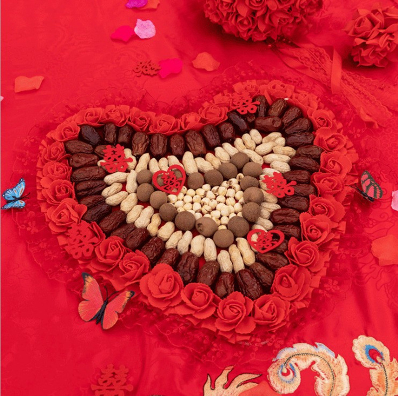 Molde de decoración de cama de boda con frutas secas en forma de corazón creativo decoración de cama de boda sala de bodas suministros de boda