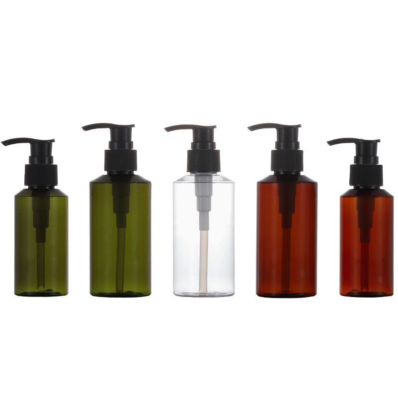 En stock negro rayado Mercury-Presionado PET oblicua loción de hombro prensa botella cosmética sub-botella vacía Xumin material de embalaje