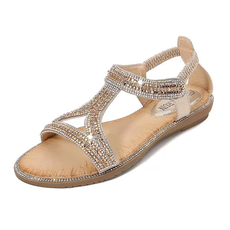 2025年跨境凉鞋波西米亚风女鞋夏镂空平底水钻Womanshoes跨境专供