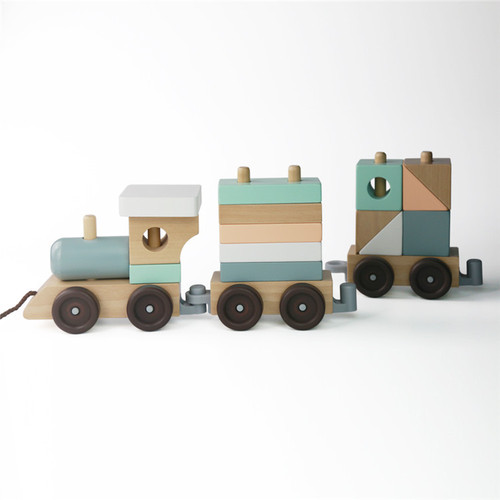 ohye beech wooden early education trailer building blocks for infants and young children fruit train set column puzzle puzzle toy
