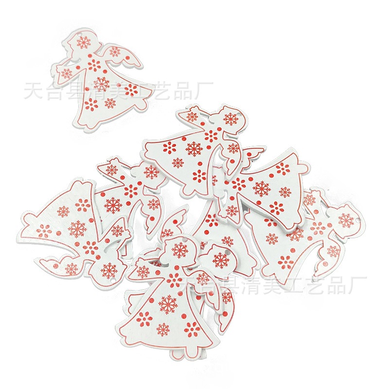 Colgante de dibujos animados de Navidad de madera de bricolaje de la serie de Navidad pintada blanca 10 piezas en un paquete con 10 cuerdas de cáñamo