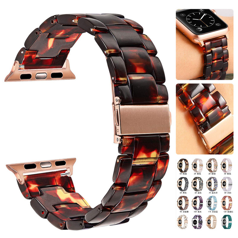 Suitable for Apple 11Th Generation Resin Watch Strap with Three-Bead Stainless Steel Buckle Iwatch8910Se Acetate Glasses Glue Strap