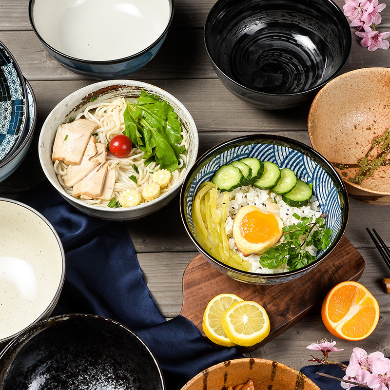 Japanese Ceramic Noodle Bowl Mino Ware Japanese-Style Large Soup Noodle Bowl Underglaze Color Craft Household Tableware