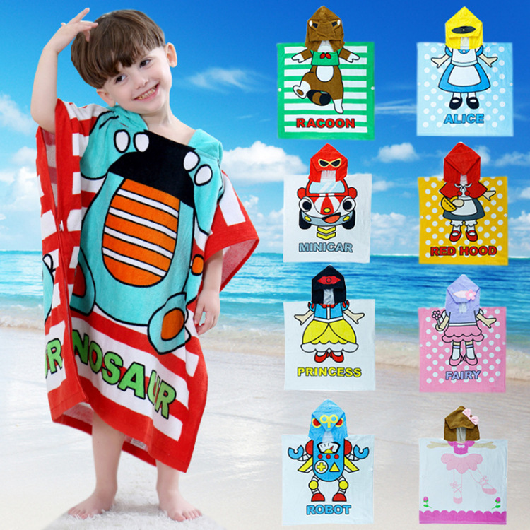 Children's Bath Towels in Stock Wholesale Microfiber Cartoon Print Wearable Hooded Baby Swimming Bath Absorbent Bathrobe Children's Bath Towels in Stock Wholesale Microfiber Cartoon Print Wearable Hooded Baby Swimming Bath Absorbent Bathrobe