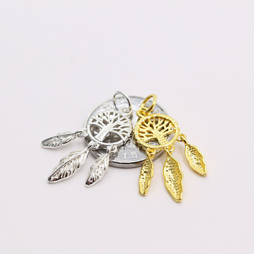 S925 sterling silver gold plated dream catcher pendant DIY handmade beaded bracelet accessories tree of life wind chime pendant