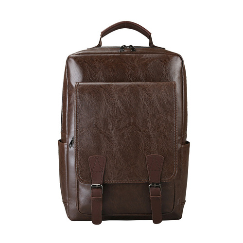 2024 New Waterproof Dual-Shoulder Bag for Men, PU Fashion Trend Retro School Bag, Simple and Versatile Business Backpack