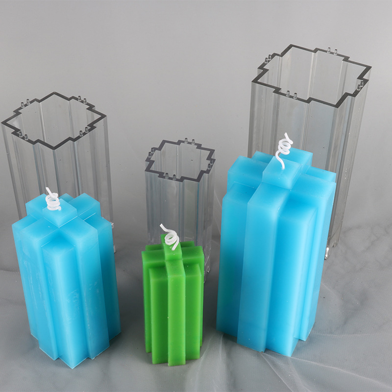 Fuente de la fábrica al por mayor DIY hecho a mano vela molde bloques construcción en forma cruz modelo geométrico