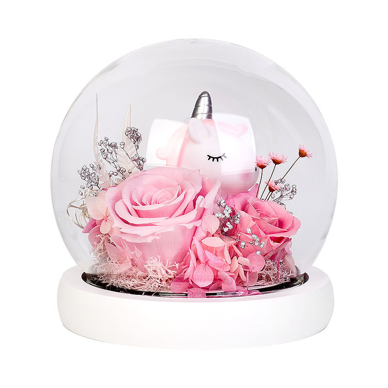 Flor eterna unicornio cubierta de vidrio decoración regalo del Día DE LA Mujer regalo creativo para novia Rosa Flor Eterna producto terminado