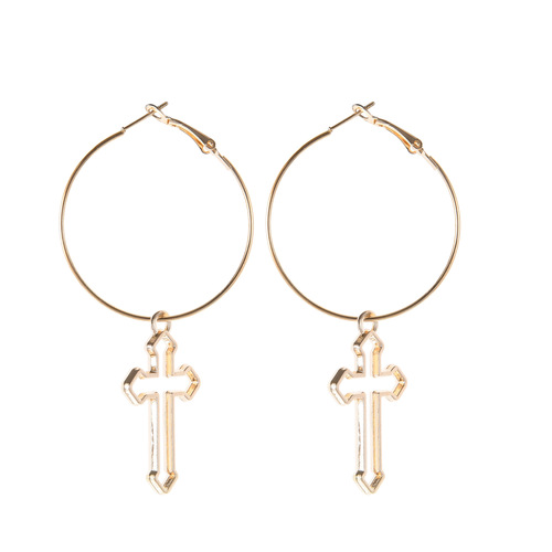 Punk Rock Dark Girl Hollow Cross Earrings, Personality Retro Earring Drops
