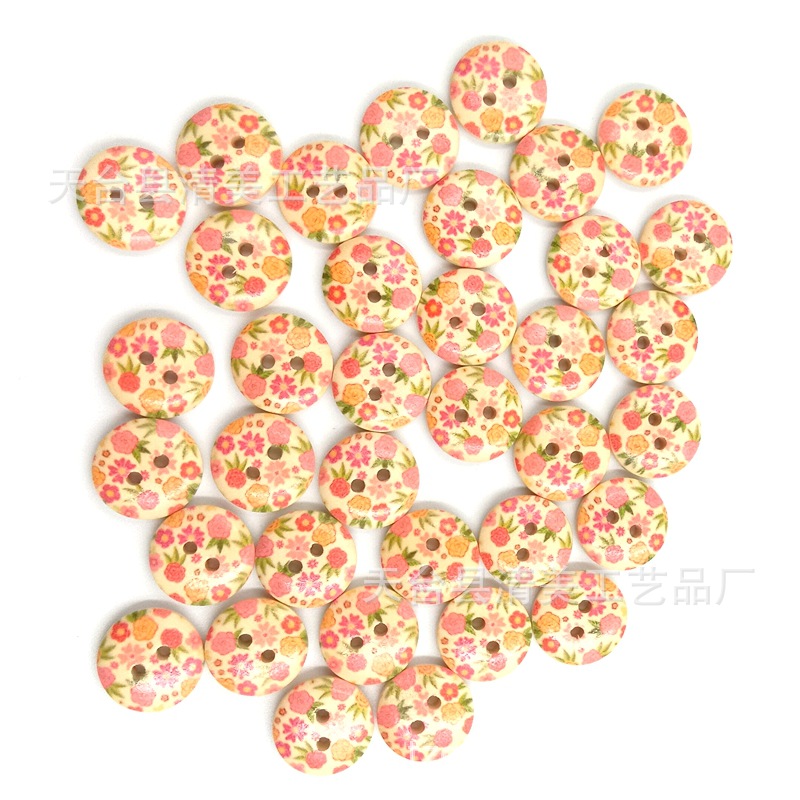 15mm Registro único pintado impreso hebilla de pan madera botones impresos 100 unidades un paquete