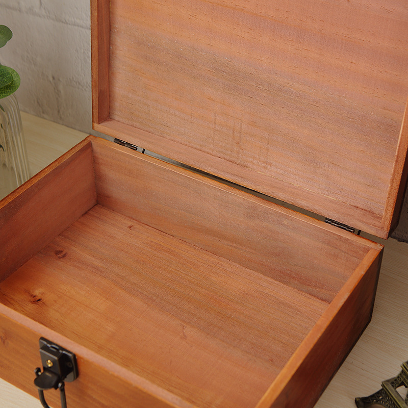 Vintage Solid Wood Document Organizer Box With Lock For Storage_voghion.com