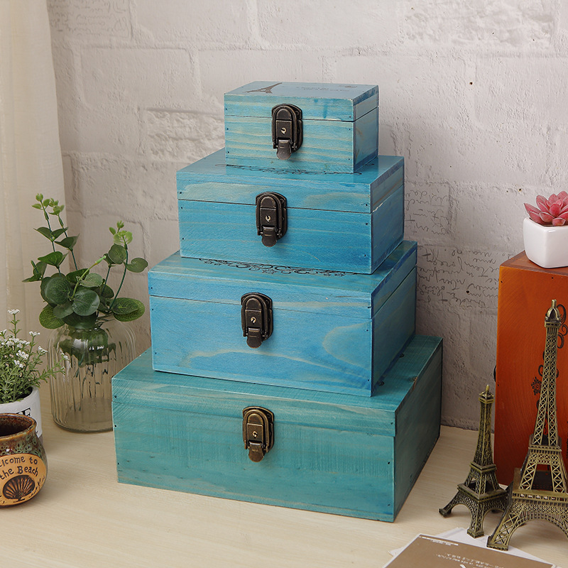 Vintage Solid Wood Document Organizer Box With Lock For Storage_voghion.com