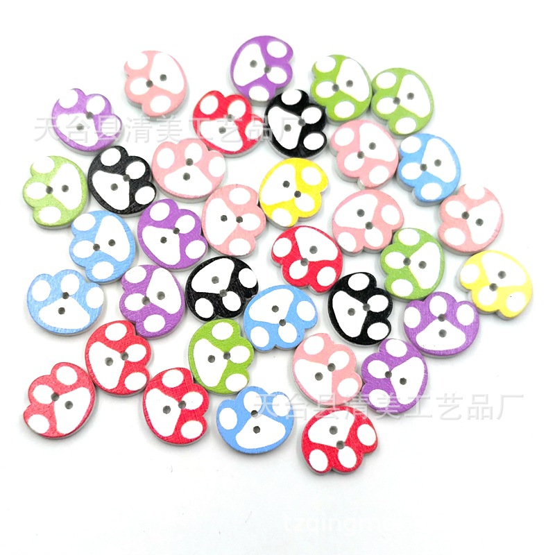 16*14mm fondo blanco en forma de huella botones de madera botones decorativos de madera de bricolaje 50 piezas por paquete