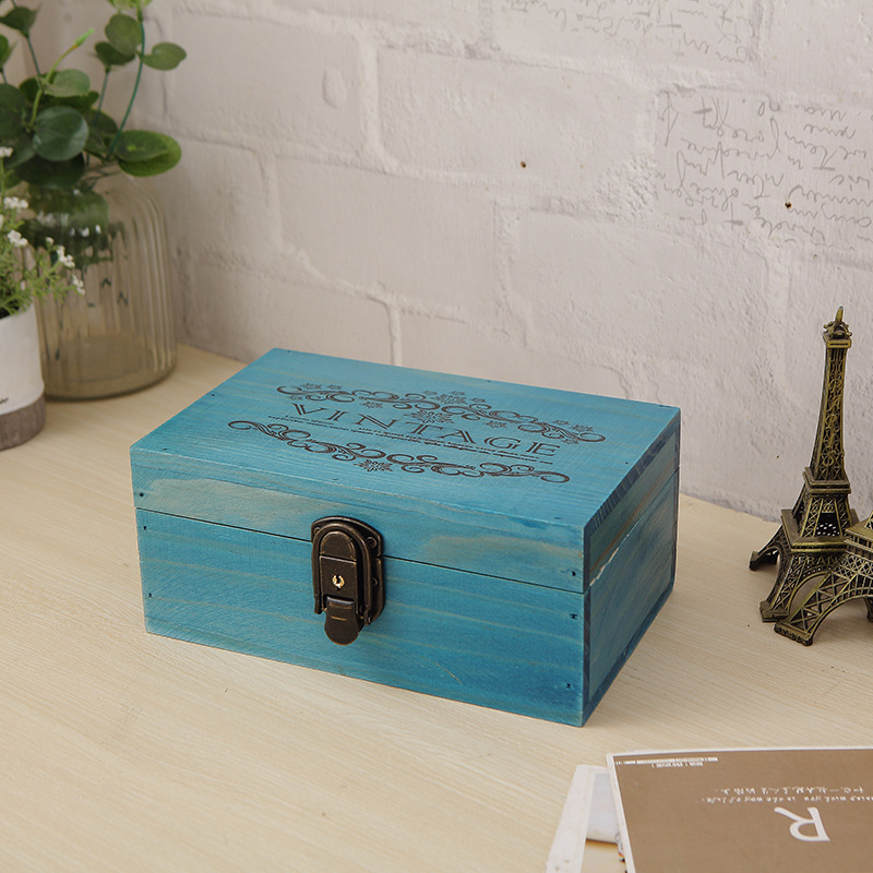 Vintage Solid Wood Document Organizer Box With Lock For Storage_voghion.com