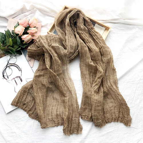 Solid color cotton and linen scarf autumn and winter new foreign trade men's scarf wholesale natural wrinkled linen scarf women's shawl cross-border