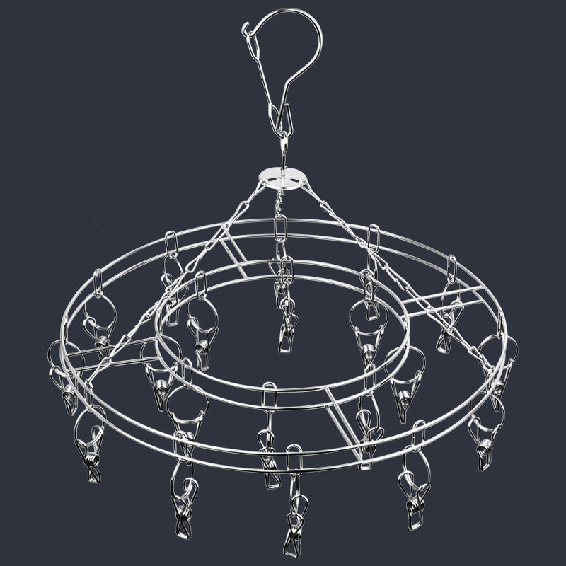 35cm round 201 non-magnetic stainless steel large 2.1 wire round Hanger 20 clips socks clip windproof clip wholesale