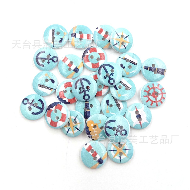 15mm fondo blanco serie marina DIY fondo blanco serie marina botones de madera 100 piezas por paquete