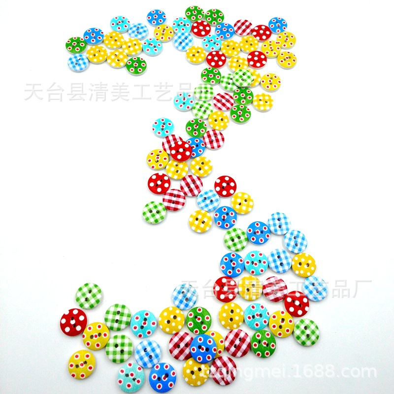 15mm troncos pintados botones a cuadros lunares botones de madera pintados 100 piezas/paquete redondo europeo y americano