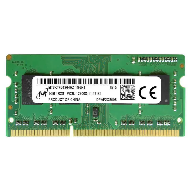 SODIMM RAM (Micron) DDR3L 1600, 4GB/8GB, low‑voltage compatible with DDR3 1333