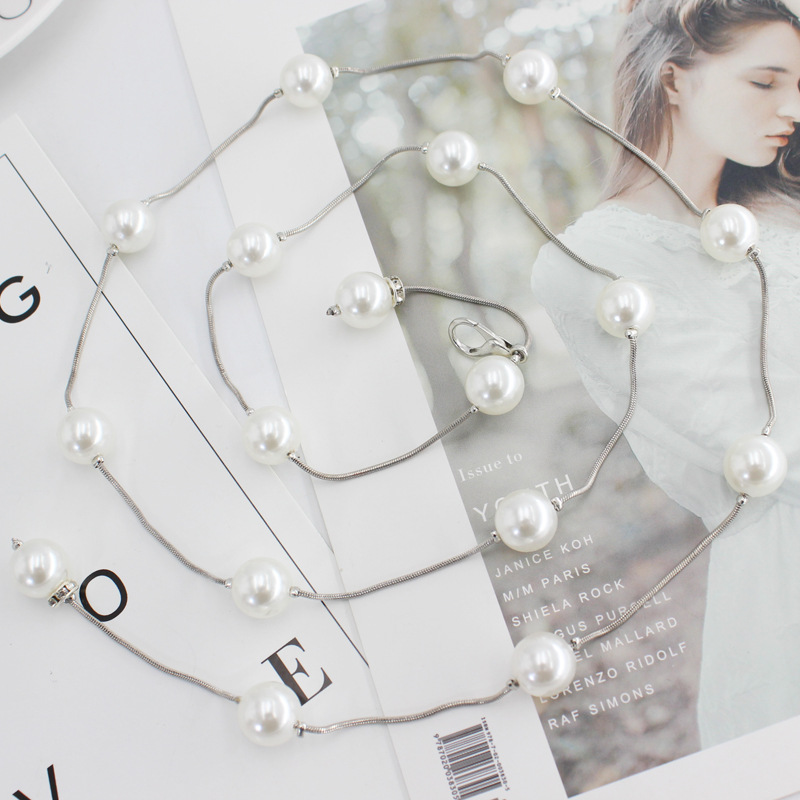 Corea del Sur moda simple vestido perla cintura cadena gancho decorativo delgada falda colgante sexy de las mujeres con entrega de una sola pieza