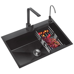 Large Single-Bowl Kitchen Sink Manually Made Black 304 Nanometer Stainless Steel Washing Basin Home Dishwashing Sink