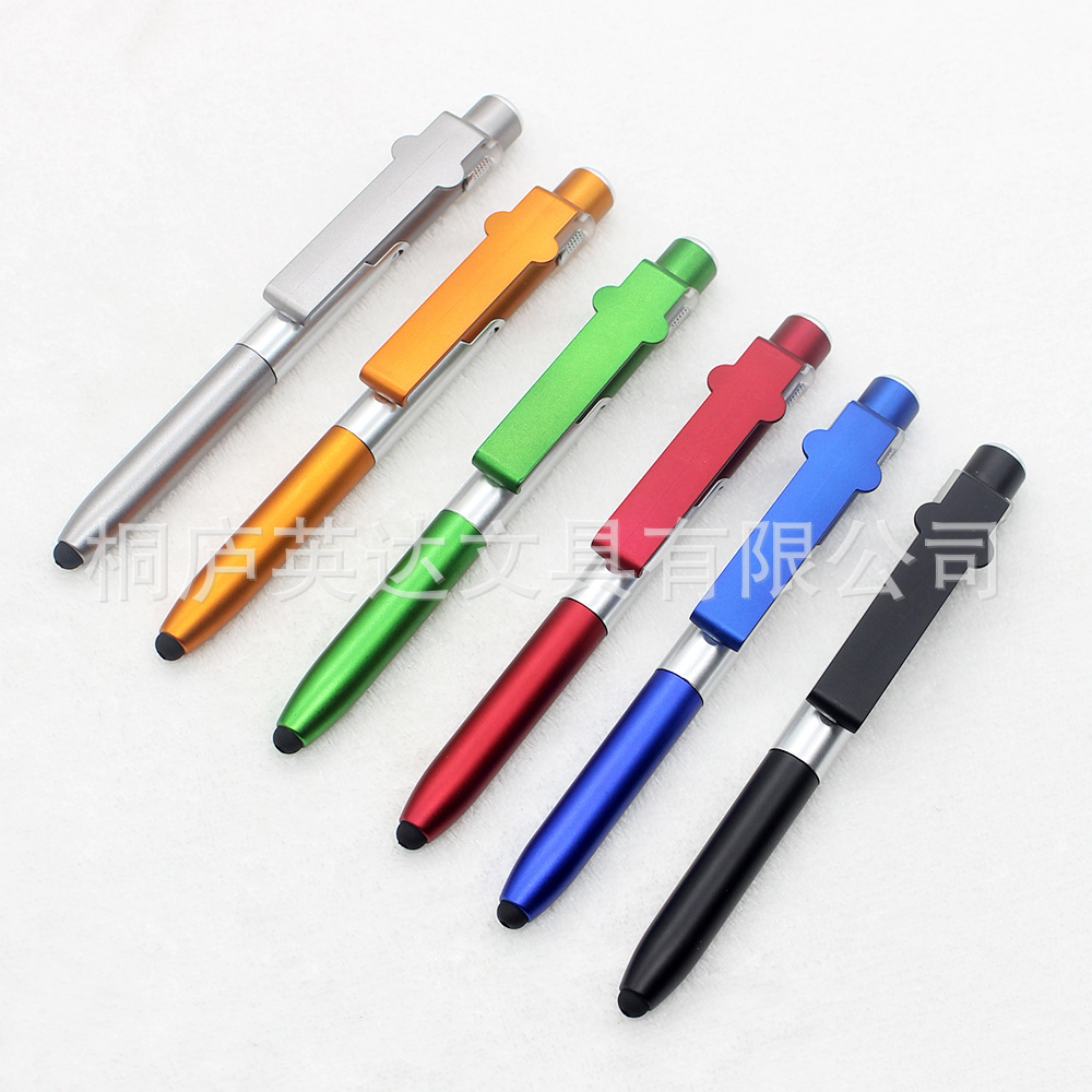 Soporte para teléfono móvil multifuncional luz LED pantalla táctil condensador herramienta bolígrafo impresión publicidad Cuatro en Uno lámpara plegable pluma