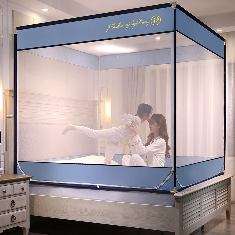 2024 New Summer Outer Wear Pole Sitting Bed Mosquito Net Three-Door Baby Anti-Fall Square Top with Shading Net 1.8m