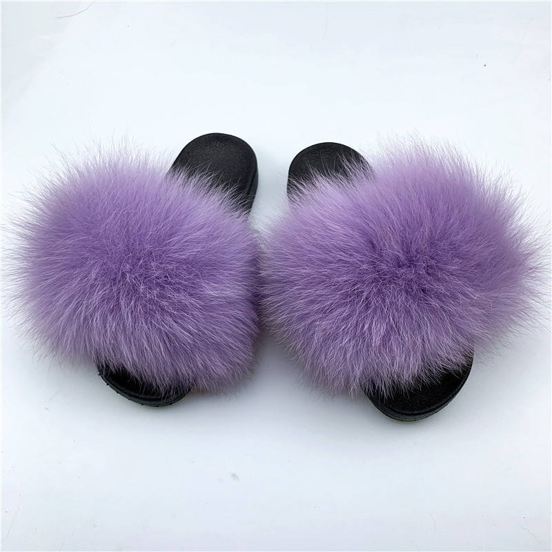 Zapatillas de piel de zorro real de estilo coreano para mujer, zapatillas de piel al aire libre de primavera y verano, chanclas, zapatillas planas